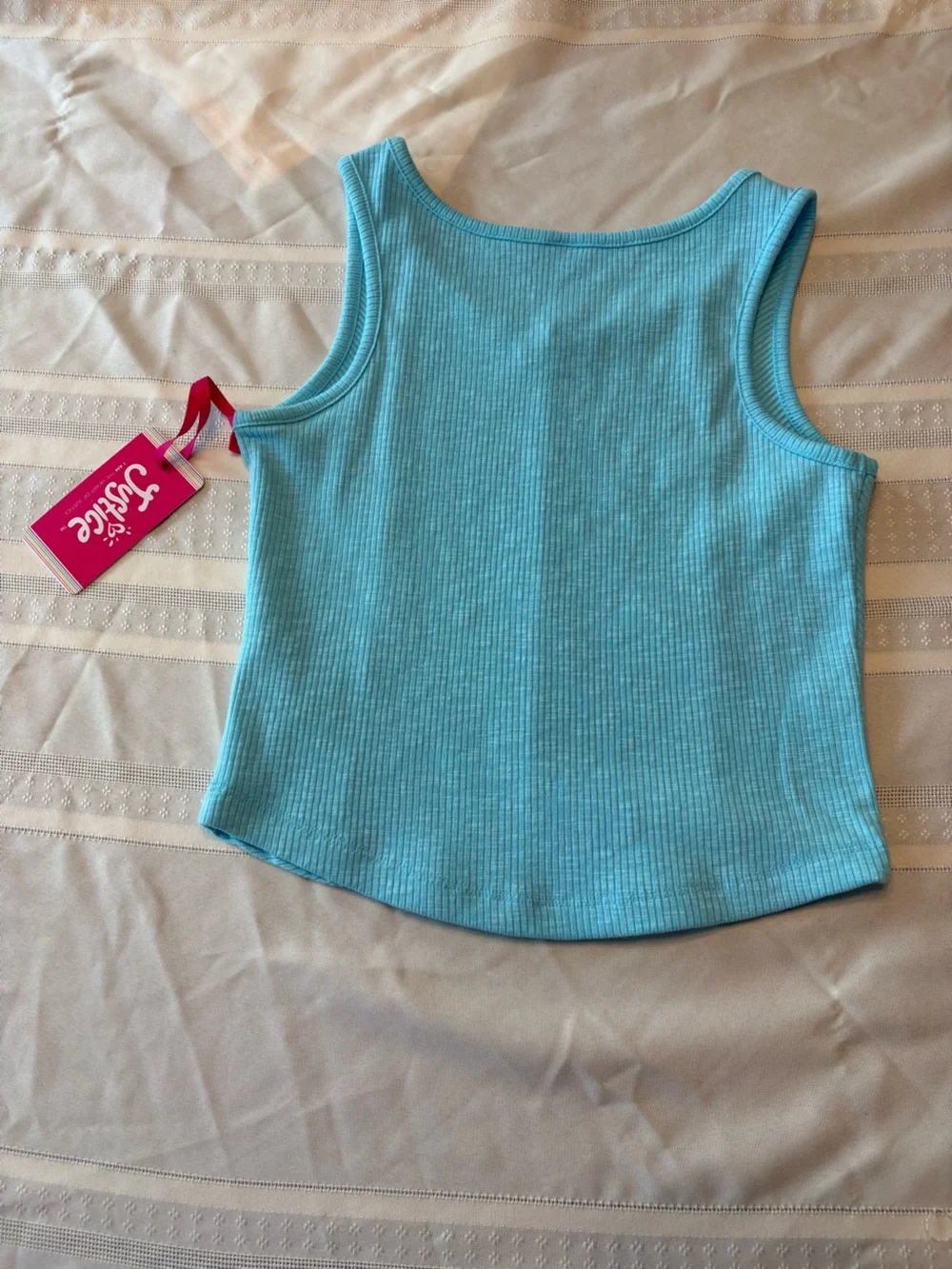 Justice Girls' Aqua Ribbed Tank One-Piece with Gold Accent